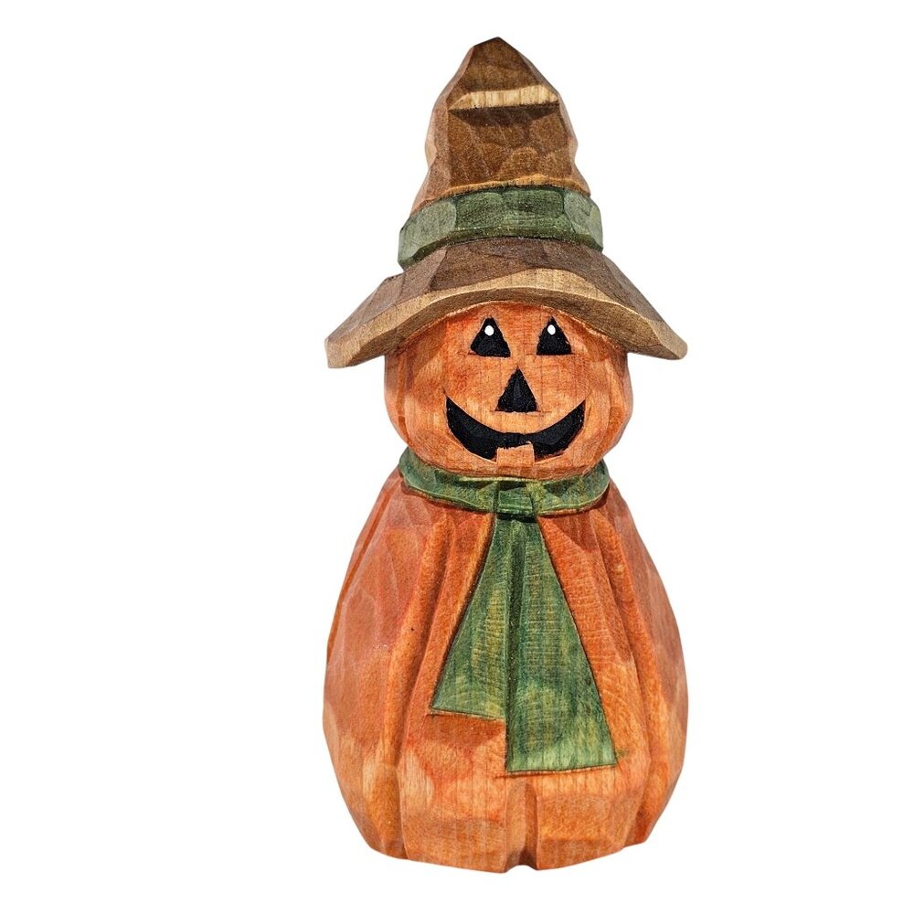 Mike Shipley Hand Carved Wood Pumpkin Scarecrow Folk Art Figure Halloween Fall